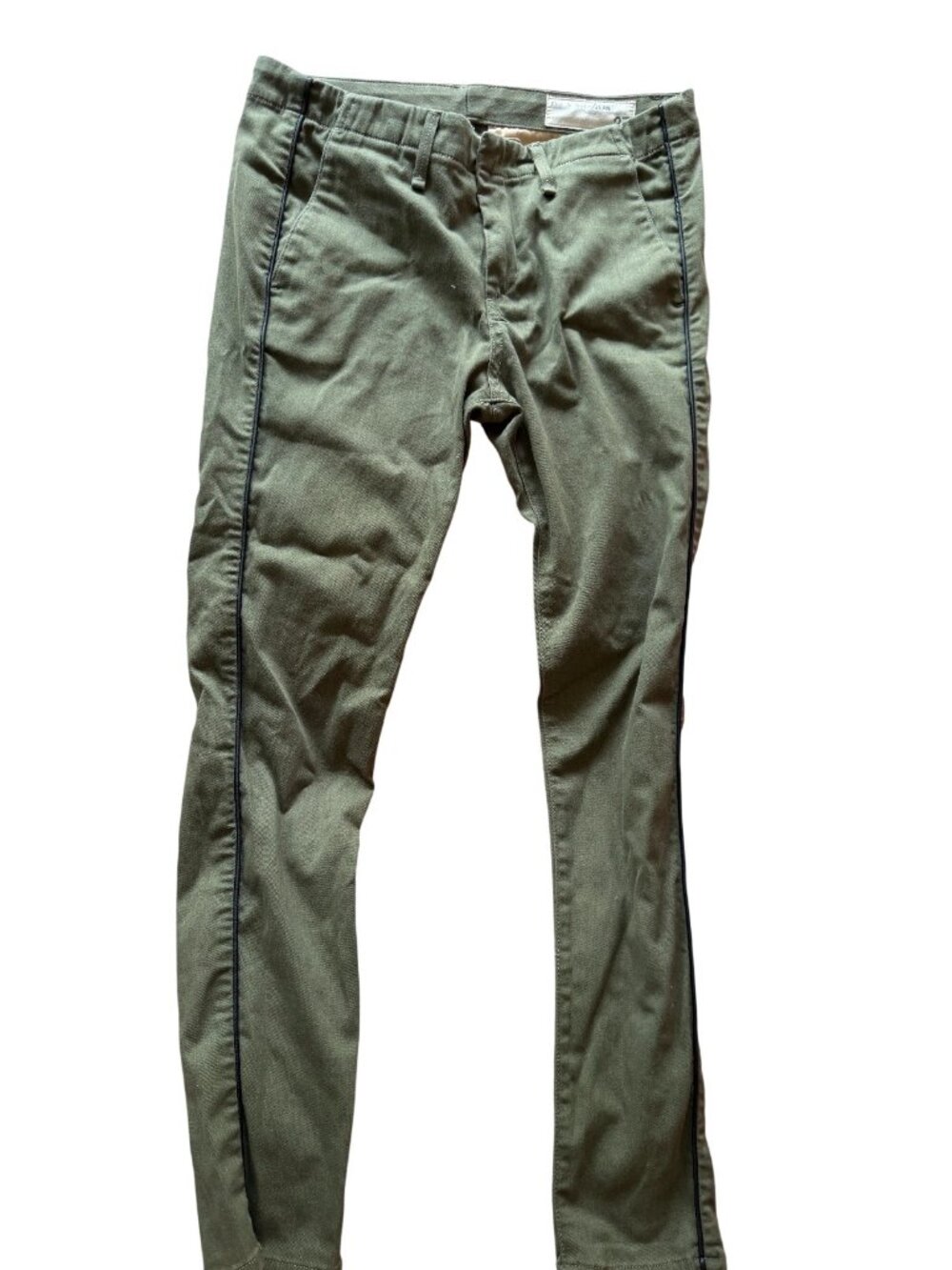 Rag & Bone women's skinny jeans size 27 in olive green, with black side stripes